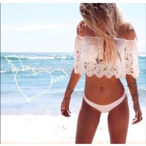 Off the Shoulder Crochet Swim Suit Bikini Top